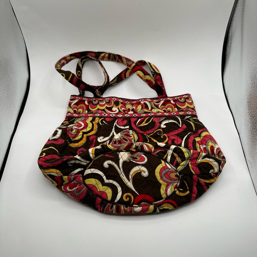 Vintage Vera Bradley brown & Pink shoulder bag Crescent Shape and Pleated Design